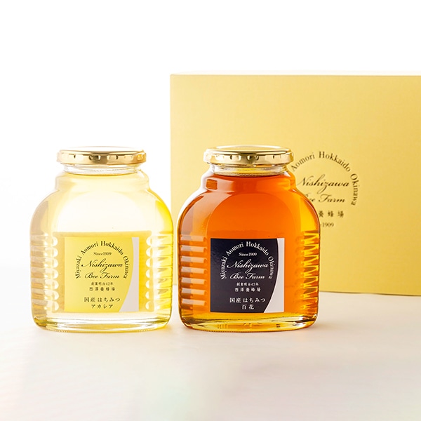 国産はちみつ2点ギフト（アカシア・野草 化粧瓶入各500g）｜蜂兵衛館