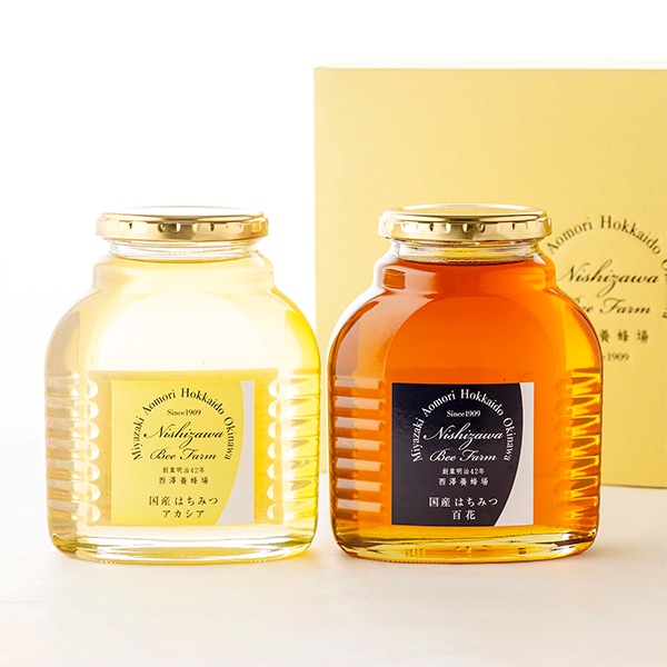 国産はちみつ2点ギフト（アカシア・百花　化粧瓶入各500ｇ）ギフト箱入り