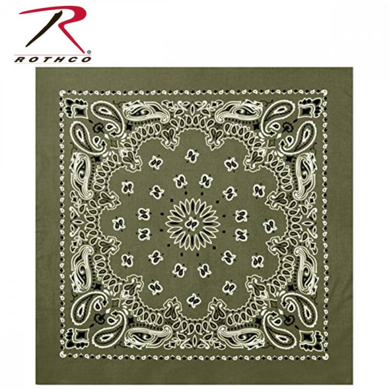 ロスコ ジャンボバンダナ 27インチ 大判 69mx69cm トレインマン ペイズリー柄 オリーブドラブ