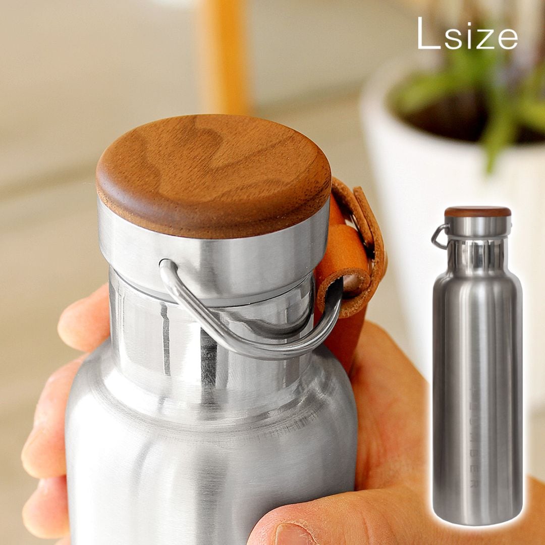 THERMO BOTTLE Lサイズ」ステンレス素材に銘木をプラスした木製水筒