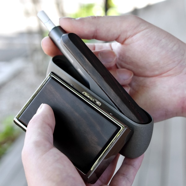 【生産終了】■【+L】【プレミアム】【セット】IQOS ILUMA用木製ドアカバー・アイコス ヒートスティック専用木製ケース ギフトセット(黒檀)