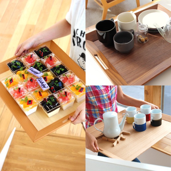 「フロアトレイ L （アッシュ/ウォールナット）」木の大容量食器トレー・お盆/北欧風デザイン