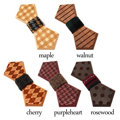 【ネット限定】【メープル・パープルハート・ローズウッド】「Wooden BowTie Lily」木製蝶ネクタイ・ボウタイ/メンズ・レディース/北欧風デザイン