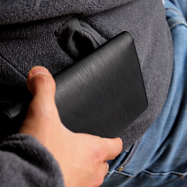 「WOODY Slim Wallet」本物の木目を型押しした、本革のおしゃれな長財布/メンズ/レザー