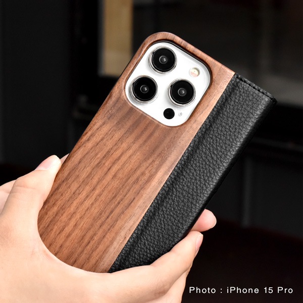 ■【15Pro】「iPhone 15Pro FLIPCASE」木目が美しい手帳型アイフォンケース【6.1インチ】