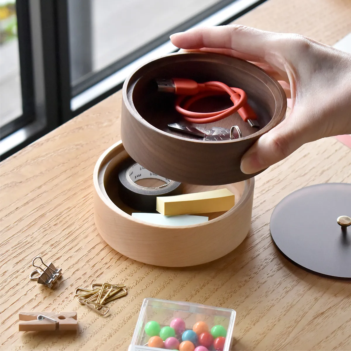 「Stackable Round Case」自分好みにカスタマイズできる木製のマルチ小物入れ・収納トレイ/デザイン雑貨/北欧風デザイン