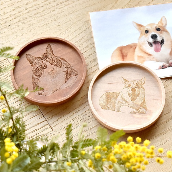 【ペア】「Coaster round ギフトセット」天然無垢材を使用した贅沢な木製コースター/北欧風デザイン ギフトセット