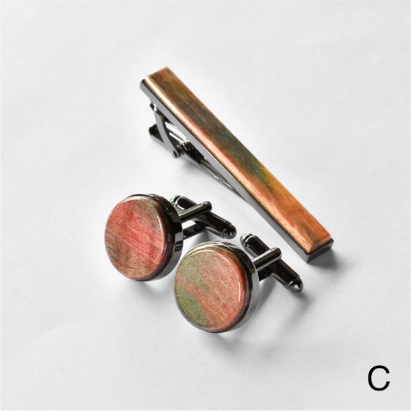 ■【数量限定】【プレミアム】【セット】「TIE PINS & CUFF LINKS ギフトセット（スタビライズドウッド）」木製ネクタイピン・カフリンクス（カフス） ギフトセット