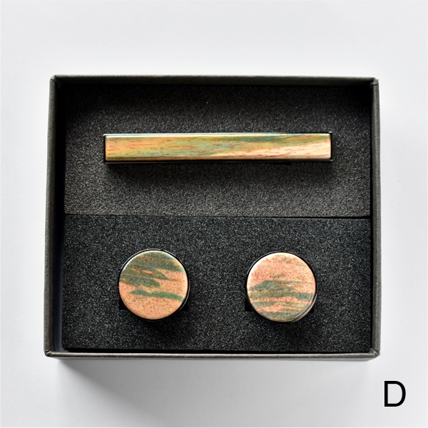 ■【数量限定】【プレミアム】【セット】「TIE PINS & CUFF LINKS ギフトセット（スタビライズドウッド）」木製ネクタイピン・カフリンクス（カフス） ギフトセット