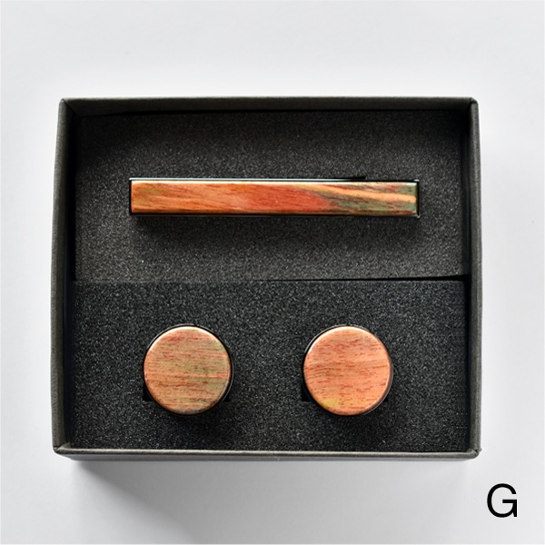 ■【数量限定】【プレミアム】【セット】「TIE PINS & CUFF LINKS ギフトセット（スタビライズドウッド）」木製ネクタイピン・カフリンクス（カフス） ギフトセット