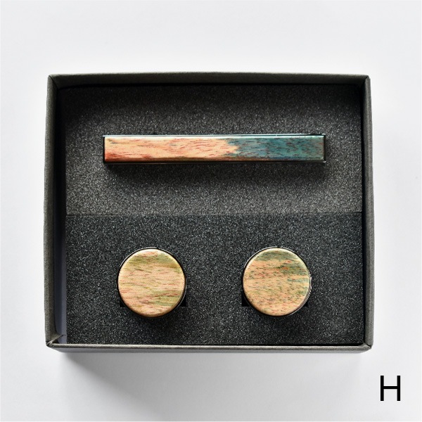■【数量限定】【プレミアム】【セット】「TIE PINS & CUFF LINKS ギフトセット（スタビライズドウッド）」木製ネクタイピン・カフリンクス（カフス） ギフトセット