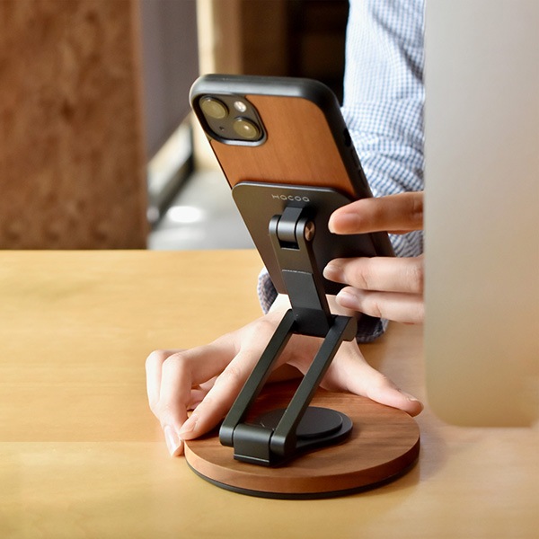 「Smartphone Stand Adjustable」角度調整ができる折り畳み式木製スマートフォンスタンド/Hacoaブランド