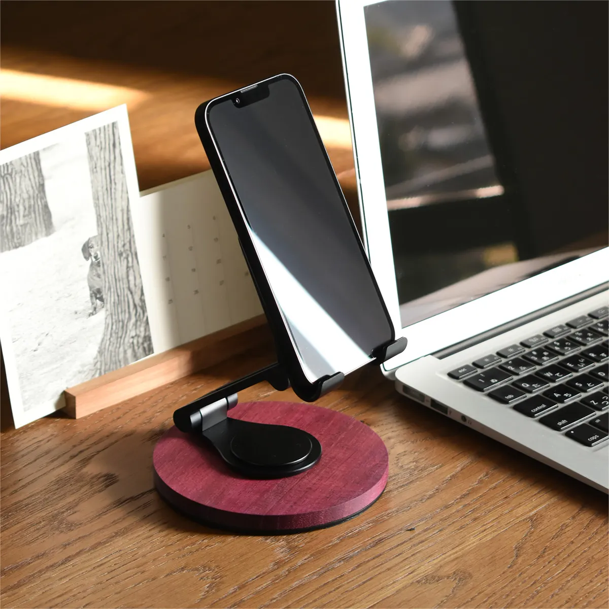 「Smartphone Stand Adjustable」角度調整ができる折り畳み式木製スマートフォンスタンド/Hacoaブランド