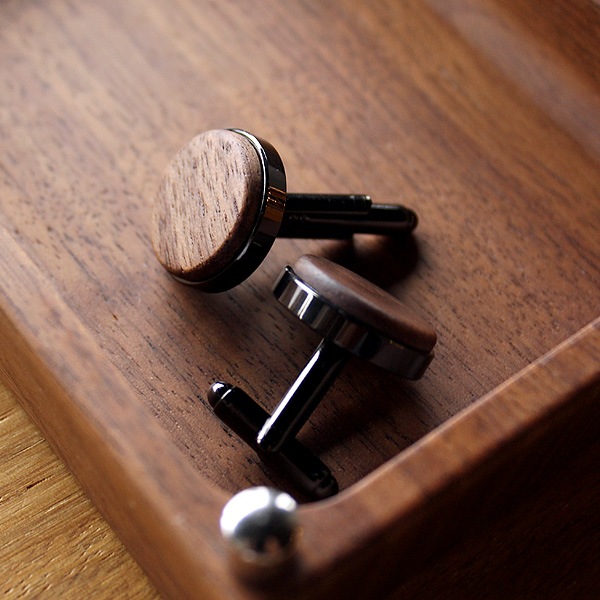 ■【プレミアム】「CUFF LINKS（黒檀）」本物の木を組み合わせたおしゃれな木製カフス（カフリンクス）