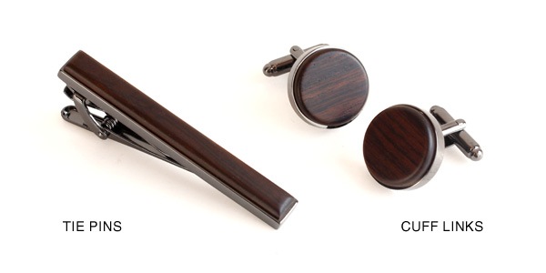 ■【プレミアム】【セット】「TIE PINS & CUFF LINKS ギフトセット（黒檀）」木製ネクタイピン・カフリンクス（カフス） ギフトセット（黒檀）
