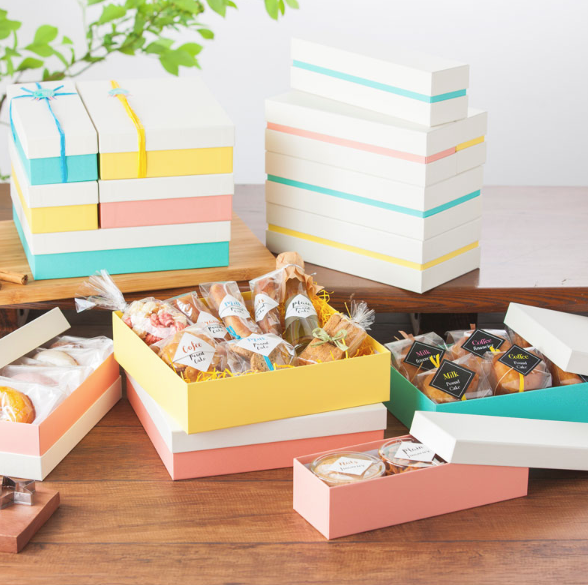 焼き菓子用 パステル フェザー オリジナルギフトケース 【S】 （1セット100個入～）