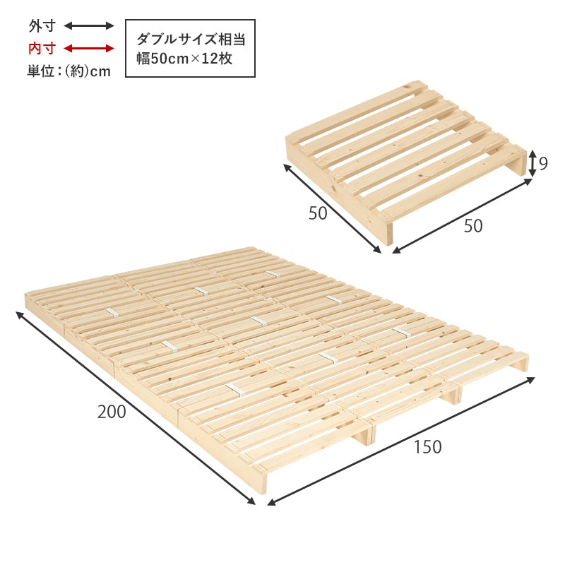 パレットベッド ベッドフレームダブル すのこベッド 12枚[１枚割れ有] アレンジ自在！パレットベッド【ダブル】約150×200cm（すのこ