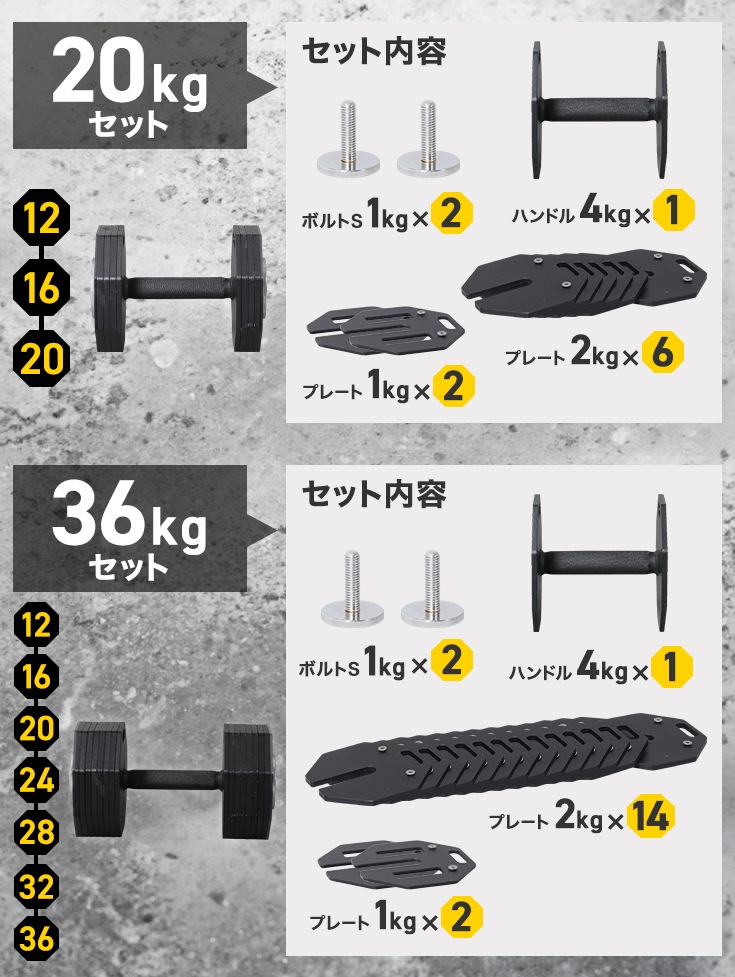 可変式ダンベル 20kg×2個 HG-OIDB20
