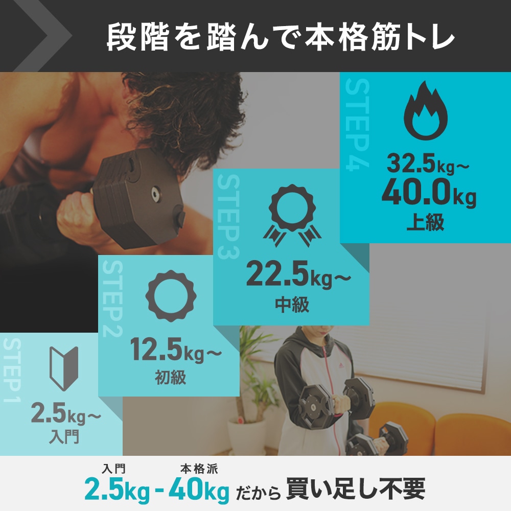 可変式ダンベル 40kg×2個＋スタンド付き HG-AJDB03-2ST | トレーニング