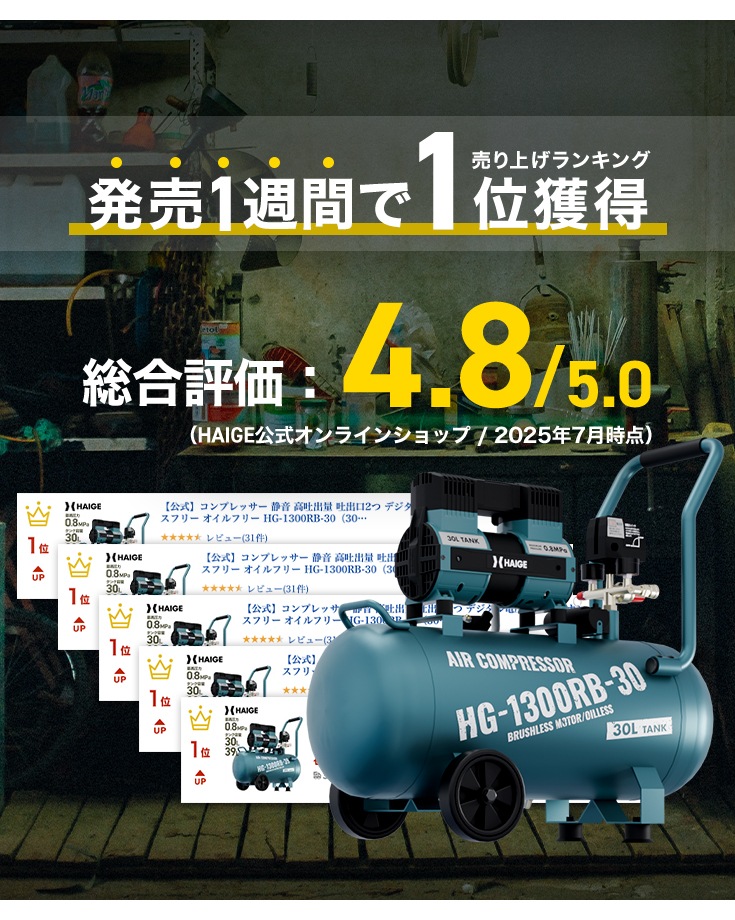 エアーコンプレッサー 30L HG-1300RB-30