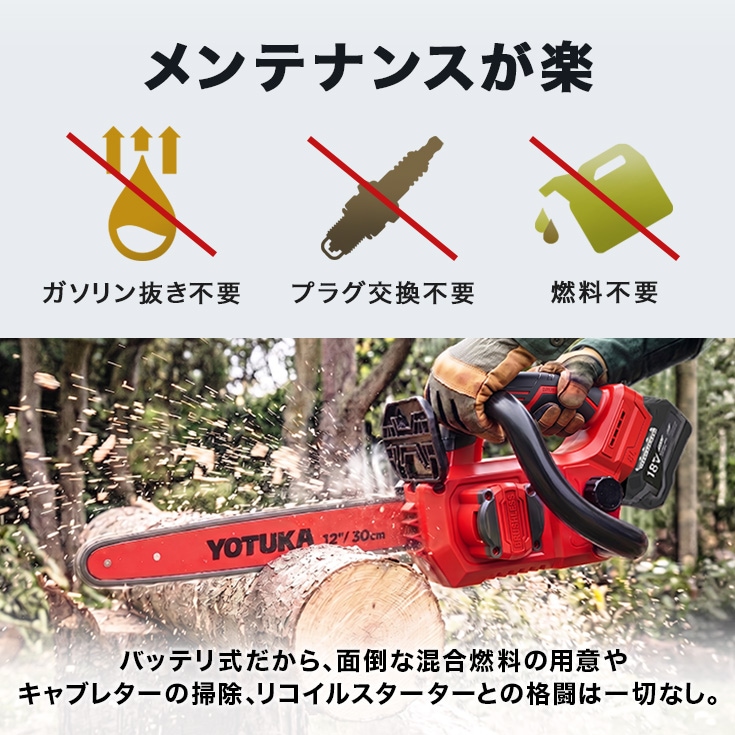 充電式ハンディチェーンソー 8Ahバッテリー/充電器付き YS-ECS1812