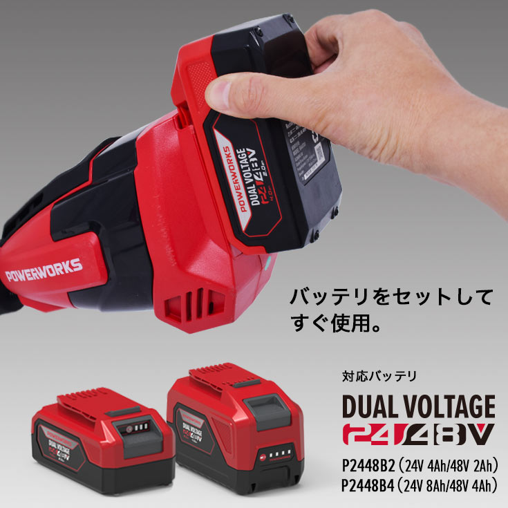 POWERWORKS バッテリー式ポールソー（本体のみ/48Vバッテリー別売）充電式 高枝電動のこぎり 超軽量 P48PS【1年保証】