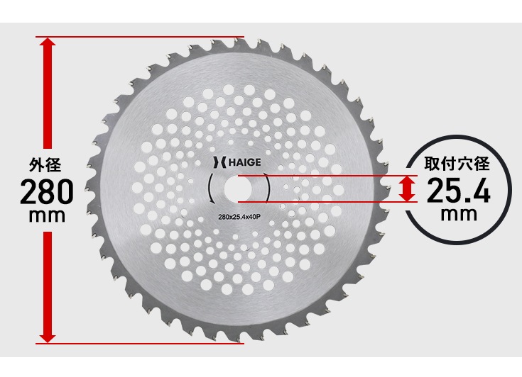 【お得な5枚セット：1枚当たり720円】高品質 草刈り機用 チップソー 280mm 40枚刃 穴径25.4mm 替刃 刈払機 草刈機 C280P40