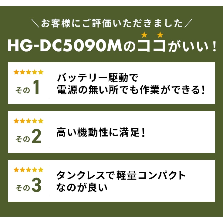 エアーコンプレッサー タンクレス HG-DC5090M