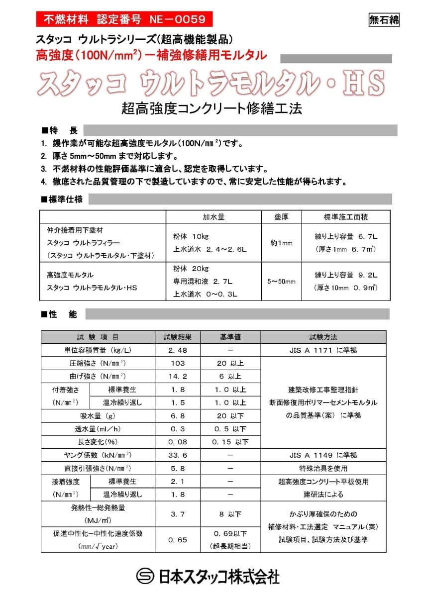 スタッコ ウルトラモルタル・ＨＳ 20kg／袋 日本スタッコ-日曜左官エムケー工芸 公式通販サイト