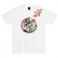 和柄Ｔシャツ　鳥獣戯画_梅桜踊　[レディース半袖]|和柄Ｔシャツ [半袖,レディース,通常プリント]|和柄Ｔシャツ [レディース半袖]