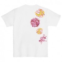 和柄Ｔシャツ　春花丸紋様　[レディース半袖(バックプリント)]|和柄Ｔシャツ [半袖,レディース,バックプリント]|和柄Ｔシャツ [レディース半袖]