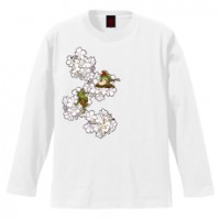 和柄Ｔシャツ　鳥獣戯画_桜酒宴　[レディース長袖]|和柄Ｔシャツ [長袖,レディース,通常プリント]|和柄Ｔシャツ [レディース長袖]