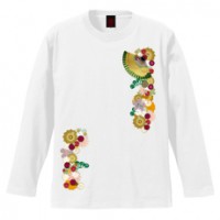 和柄Ｔシャツ　和花扇紋様　[メンズ長袖]|和柄Ｔシャツ [長袖,メンズ,通常プリント]|和柄Ｔシャツ [メンズ長袖]