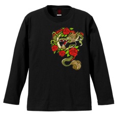 和柄Ｔシャツ　薔薇昇龍　[メンズ長袖]|和柄Ｔシャツ [長袖,メンズ,通常プリント]|和柄Ｔシャツ [メンズ長袖]