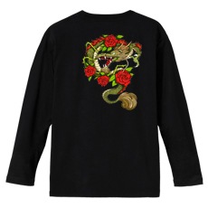 和柄Ｔシャツ　薔薇昇龍　[メンズ長袖(バックプリント)]|和柄Ｔシャツ [長袖,メンズ,バックプリント]|和柄Ｔシャツ [メンズ長袖]