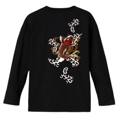 和柄Ｔシャツ　紅暴れ鯉　[メンズ長袖(バックプリント)]|和柄Ｔシャツ [長袖,メンズ,バックプリント]|和柄Ｔシャツ [メンズ長袖]