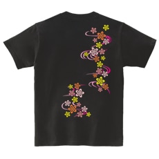和柄Ｔシャツ　桜流水紋様　[レディース半袖(バックプリント)]|和柄Ｔシャツ [半袖,レディース,バックプリント]|和柄Ｔシャツ [レディース半袖]
