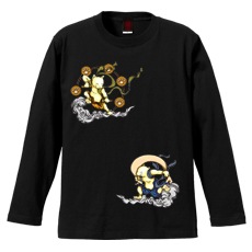 和柄Ｔシャツ　猫風雷神　[メンズ長袖]|和柄Ｔシャツ [長袖,メンズ,通常プリント]|和柄Ｔシャツ [メンズ長袖]