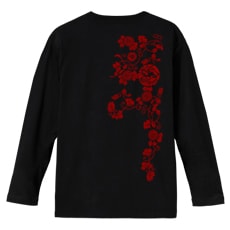和柄Ｔシャツ　鳳凰丸桐唐草(紅)　[メンズ長袖(バックプリント)]|和柄Ｔシャツ [長袖,メンズ,バックプリント]|和柄Ｔシャツ [メンズ長袖]