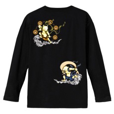 和柄Ｔシャツ　猫風雷神　[メンズ長袖(バックプリント)]|和柄Ｔシャツ [長袖,メンズ,バックプリント]|和柄Ｔシャツ [メンズ長袖]