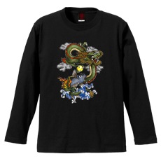 和柄Ｔシャツ　登竜門_龍巻鯉　[メンズ長袖]|和柄Ｔシャツ [長袖,メンズ,通常プリント]|和柄Ｔシャツ [メンズ長袖]