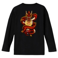 和柄Ｔシャツ　紅正面龍　[レディース長袖(バックプリント)]|和柄Ｔシャツ [長袖,レディース,バックプリント]|和柄Ｔシャツ [レディース長袖]