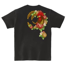 和柄Ｔシャツ　乱菊鶏紋　[レディース半袖(バックプリント)]|和柄Ｔシャツ [半袖,レディース,バックプリント]|和柄Ｔシャツ [レディース半袖]