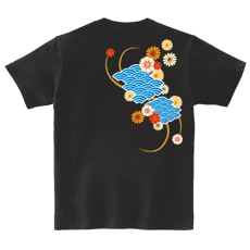 和柄Ｔシャツ　波扇花紋様　[レディース半袖(バックプリント)]|和柄Ｔシャツ [半袖,レディース,バックプリント]|和柄Ｔシャツ [レディース半袖]