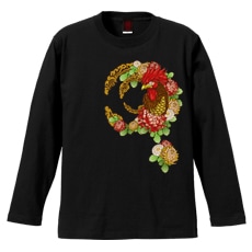 和柄Ｔシャツ　乱菊鶏紋　[レディース長袖]|和柄Ｔシャツ [長袖,レディース,通常プリント]|和柄Ｔシャツ [レディース長袖]