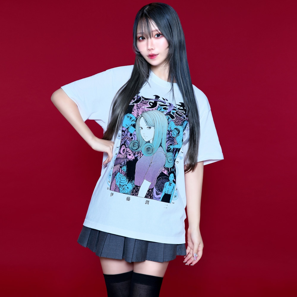 み*可様 ラスト1着 希少　伊藤潤二　うずまき アニメ　Tシャツ　神デザイン 富 伊藤潤二/うずまき コラージュ Tシャツ/ホワイト｜墓場の画廊ONLINE STORE