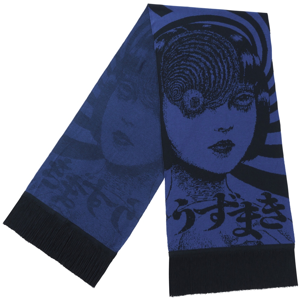 伊藤潤二　うずまき　ストール 伊藤潤二/うずまき マフラー/ブルー｜墓場の画廊ONLINE STORE