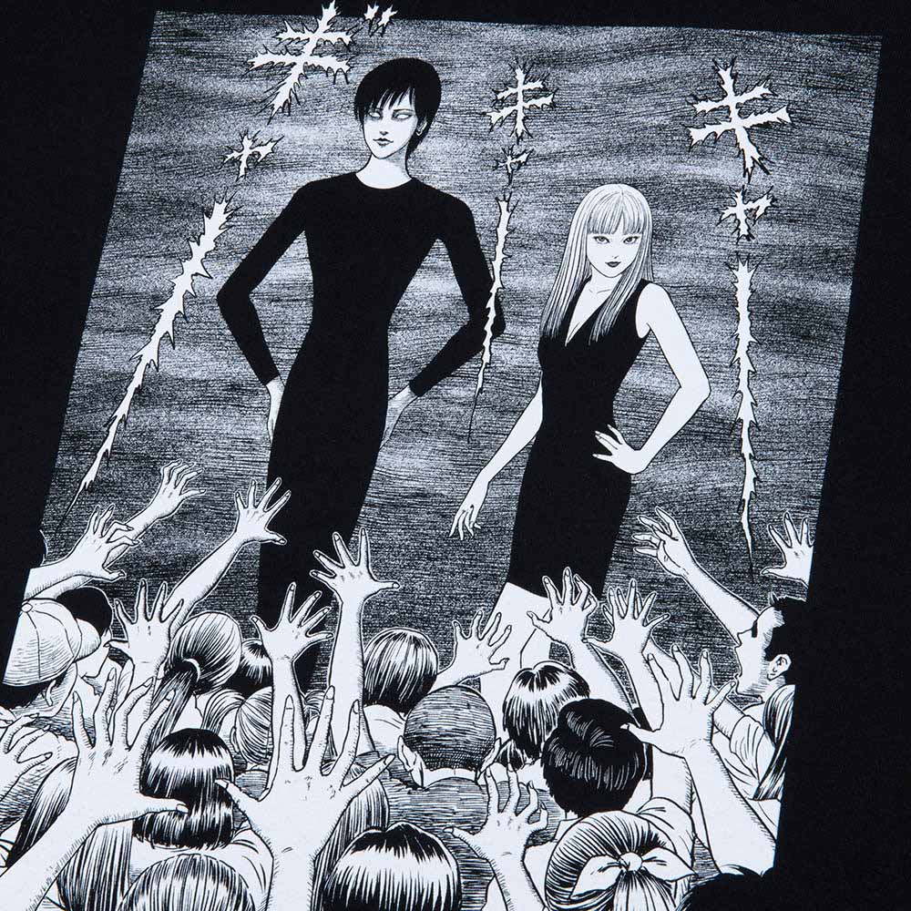 伊藤潤二 富江 四辻の美少年 グッズ 伊藤潤二/四つ辻の美少年&富江 Tシャツ/ブラック|墓場の画廊