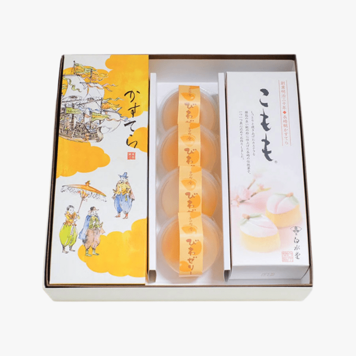 特製五三焼かすてら1斤・こもも・びわゼリー詰合せ