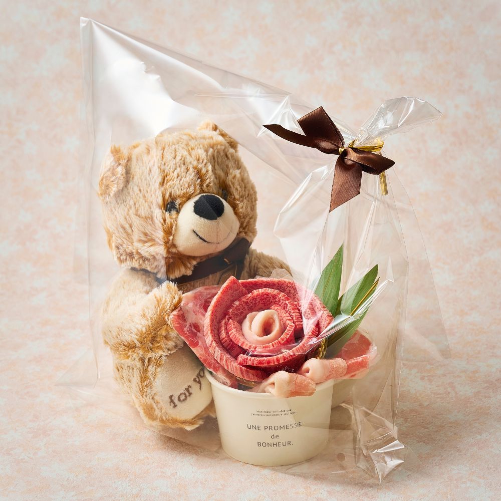 お花のお肉とぬいぐるみのギフトセット（Bear L 490g）